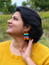 Orange and wood color block mod earrings by Fair Anita — nickel-free statement jewelry