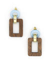 Modern Connection Earrings by Fair Anita – upcycled wood rectangle pendant with blue resin loop stud drop earrings