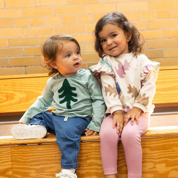 Mon Coeur Snowy Pine kids organic cotton long-sleeve T-shirt styled for autumn and winter