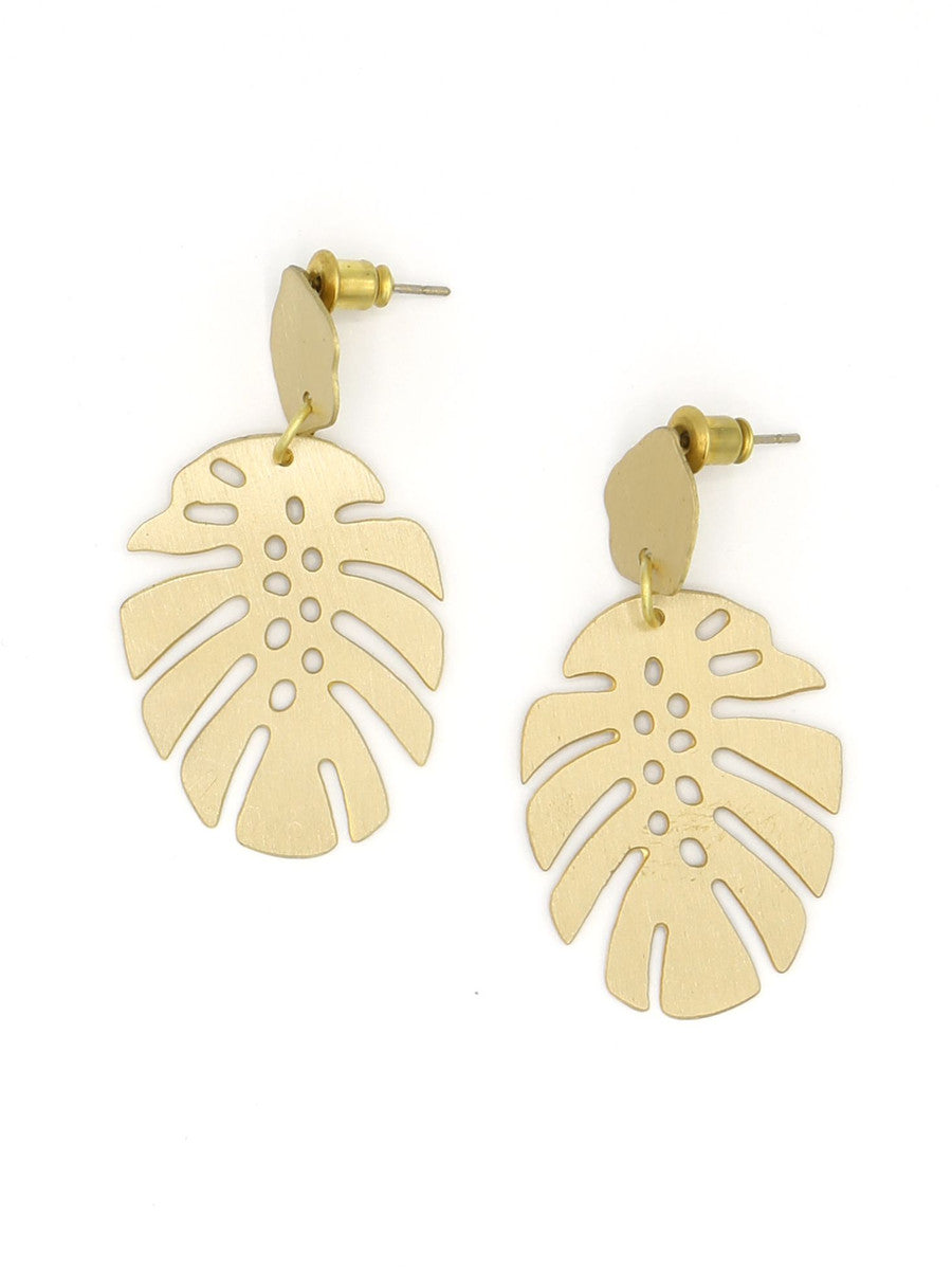 Monstera Leaf Stud Earrings | Handcrafted Recycled Metal