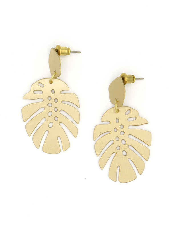 Monstera Leaf Stud Earrings | Handcrafted Recycled Metal