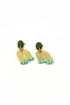 Close-up of Mossy Falls earrings showing upcycled bone and recycled brass detail — Fair Anita India Collection