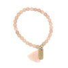 Mother's Love rose quartz beaded elastic bracelet with tassel and hand-stamped mom charm by Fair Anita