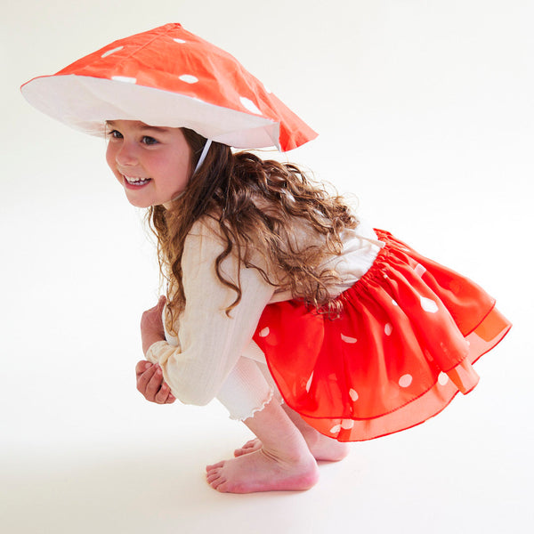 Whimsical fun meets eco-friendly style!  This mulberry silk Mushroom Dress-Up Set is perfect for imaginative play and doubles as a great Halloween costume! Easy wear, ages 3-8, promotes independence. Sustainable, Waldorf-inspired.