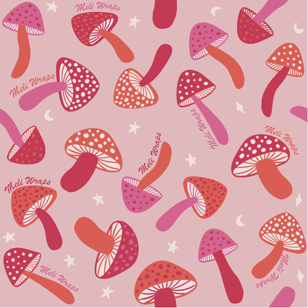 Close-up of the Pink Mushroom print pattern on the Swedish dish cloth