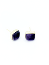 Close-up of uncut amethyst rectangle studs in recycled brass-plated brass setting, nickel-free