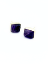 Uncut amethyst rectangle stud earrings handmade by women artisans in India, druzy-style semi-precious stone