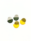 Clear Horizon Studs by Fair Anita – ethically made upcycled bone and recycled metal circle stud earrings in mustard and forest green colourways