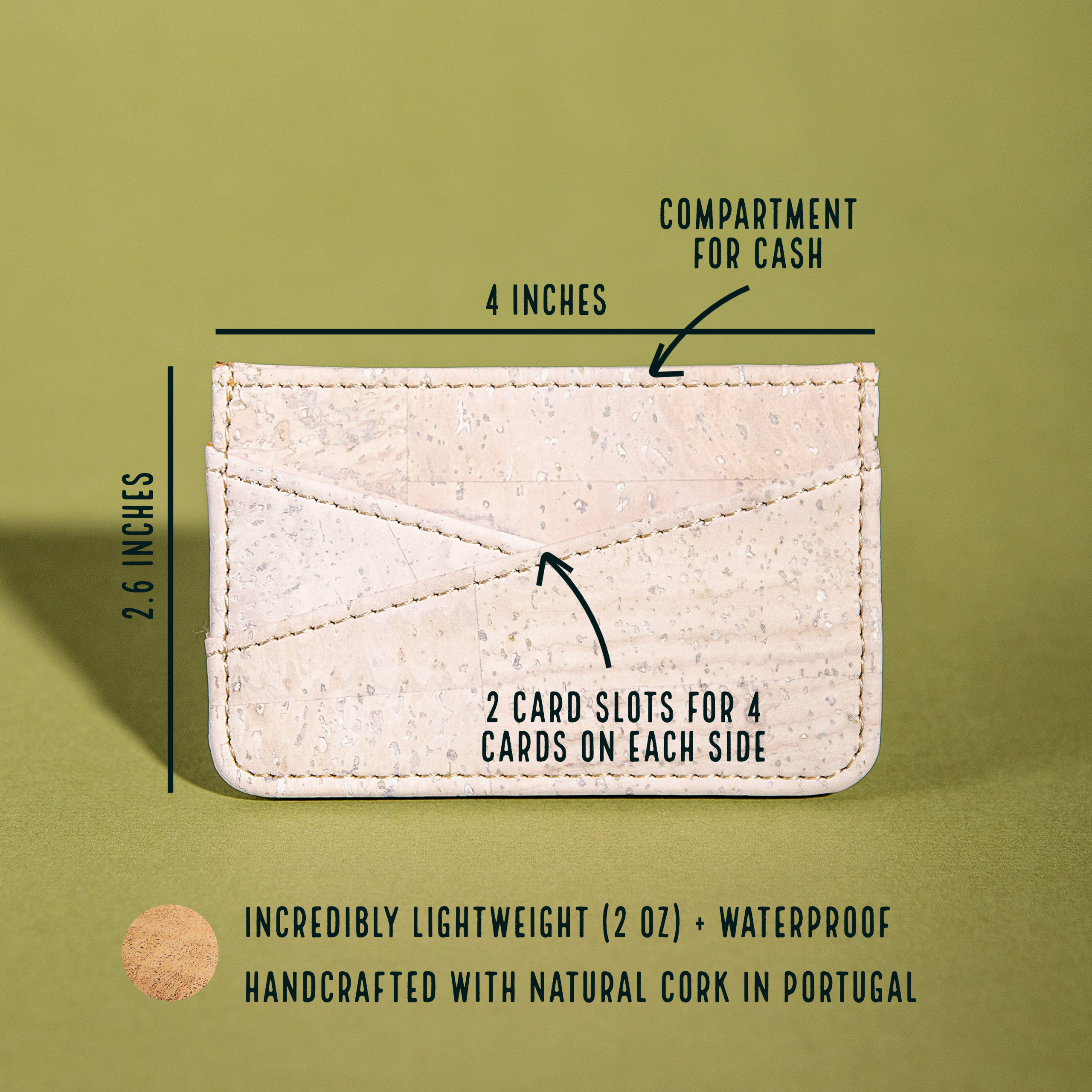 Sleek and minimalist cork cardholder wallet. Perfect for everyday carry. Eco-friendly, durable, and lightweight. Holds cards and cash. Stylish and functional. Order now!