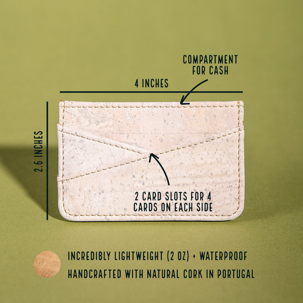 Sleek and minimalist cork cardholder wallet. Perfect for everyday carry. Eco-friendly, durable, and lightweight. Holds cards and cash. Stylish and functional. Order now!