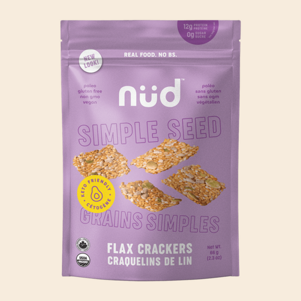 Discover crunchy seed delight with NUD Keto Simple Seed Flax Crackers! Made with pure, organic ingredients, these keto-friendly crackers offer 1g net carbs, 5g fiber, & 4g protein. Enjoy them plain or with dips for a satisfying & nutritious snack. Shop now & experience the NUD difference!