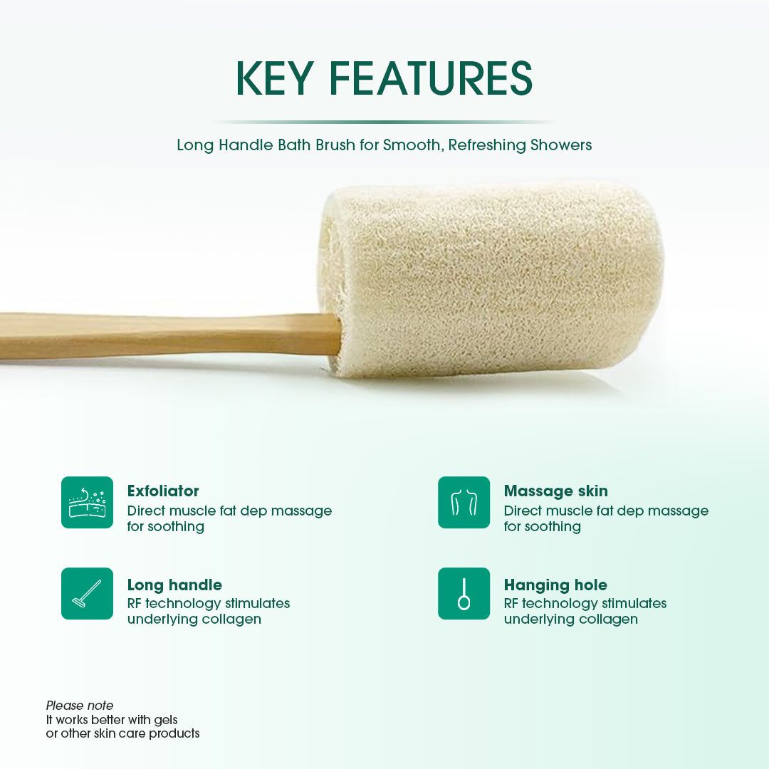 Natural loofah back scrubber brush with wooden handle - eco-friendly bath accessory