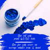 Blue paint kit with jar, brush, and blue paint strokes on a white background
