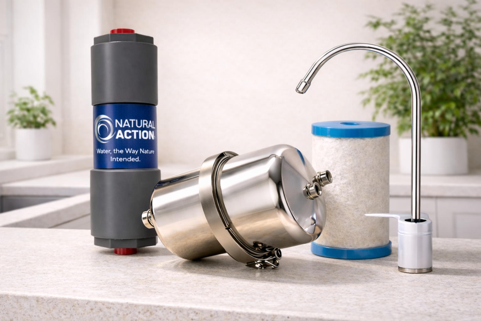 Natural Action Sink Revitalizer with Filtration under-sink structured water system with dedicated drinking faucet
