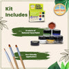 Earth Paint natural face paint kit with colors, applicators, and packaging on a light background.