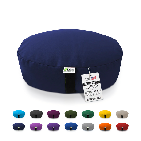 Navy oval zafu meditation cushion made in the USA by Bean Products