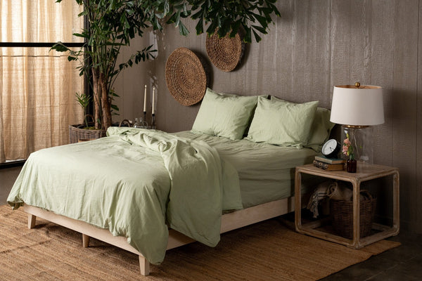 Crinkle Percale Organic Cotton Duvet Cover Set + Shams