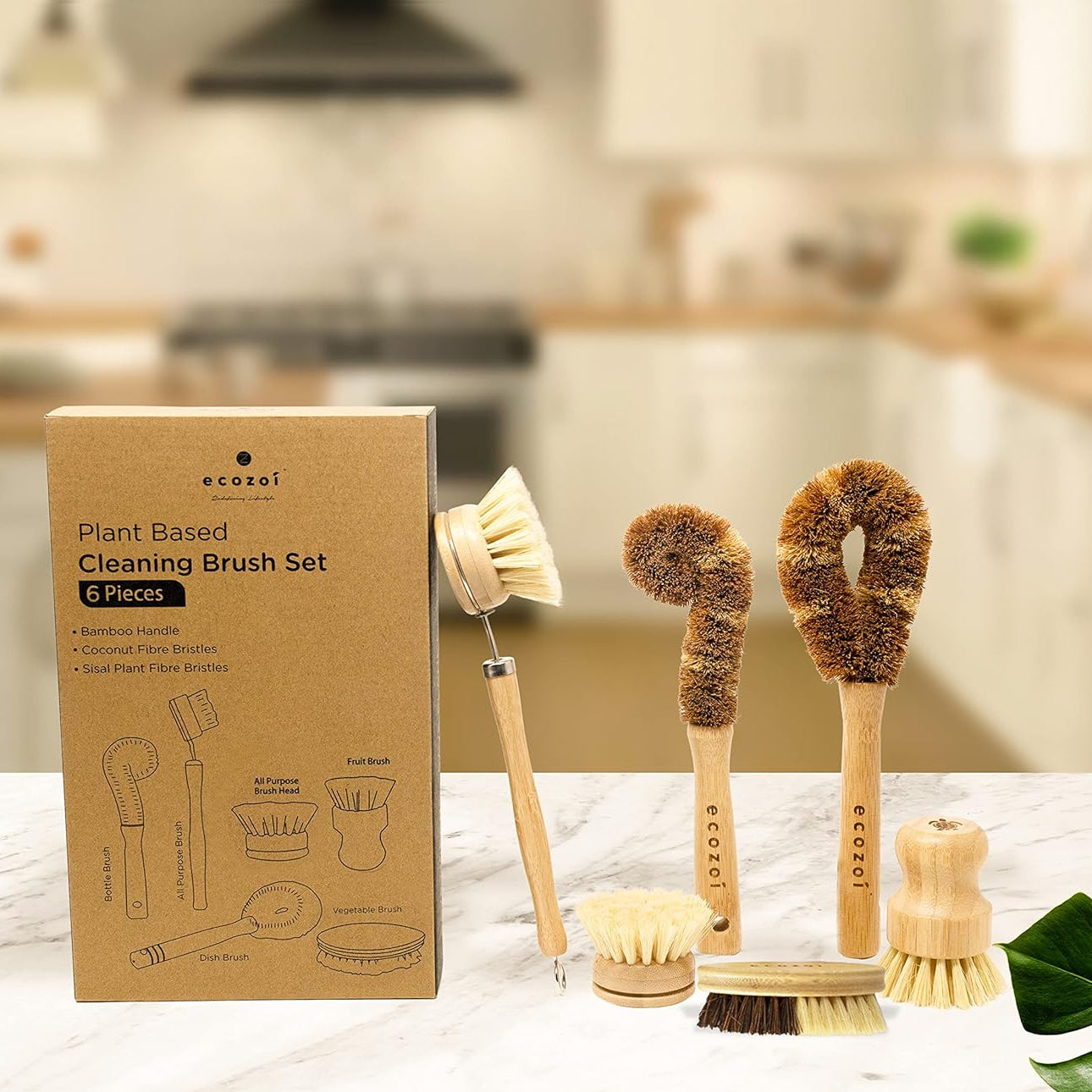Ecozoi vegetable scrub brush cleaning root vegetables with coconut husk bristles