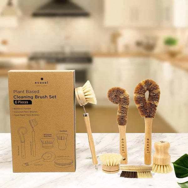 Ecozoi vegetable scrub brush cleaning root vegetables with coconut husk bristles