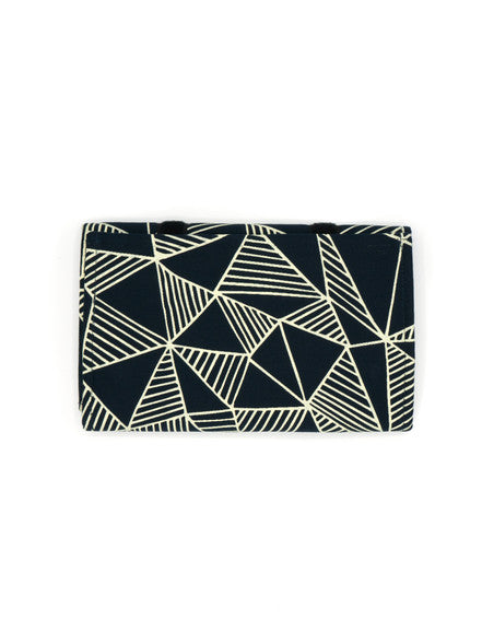 Wayfarer Jewelry Roll – Geometric Navy | Organic Cotton Travel Organiser