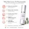 Glimmer Goddess Niacinamide Serum 5% product flat lay showing vegan cruelty-free handcrafted in Texas branding