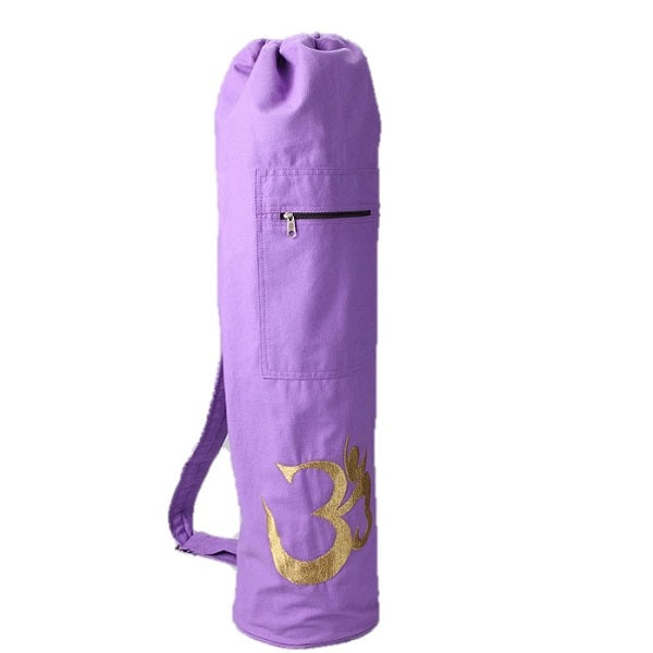 OMSutra OM Shiva drawstring yoga mat bag in dark lavender cotton canvas