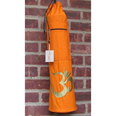 OMSutra OM Shiva drawstring yoga mat bag full view showing size and cotton canvas construction