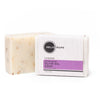 Bar of soap with a Heliotrope label on a white background