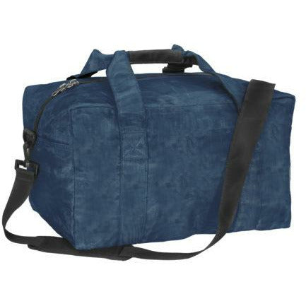 Large navy weekender duffel bag handmade from recycled industrial net by Smateria