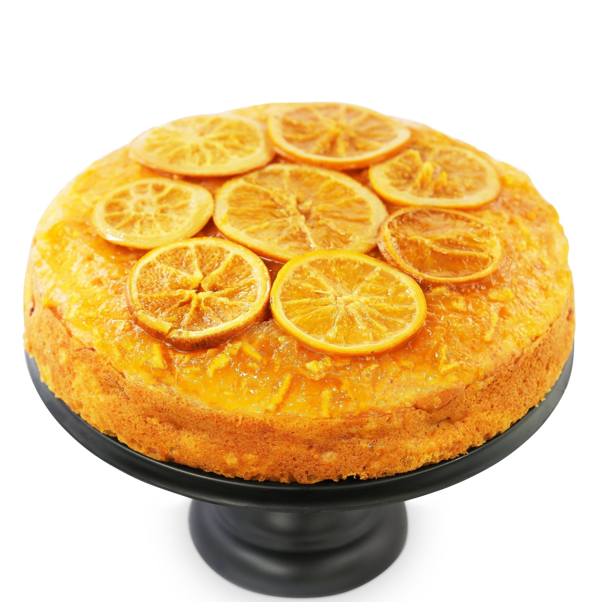 Sliced gluten-free orange cake showing moist sponge with fresh orange zest, baked by Andy Anand