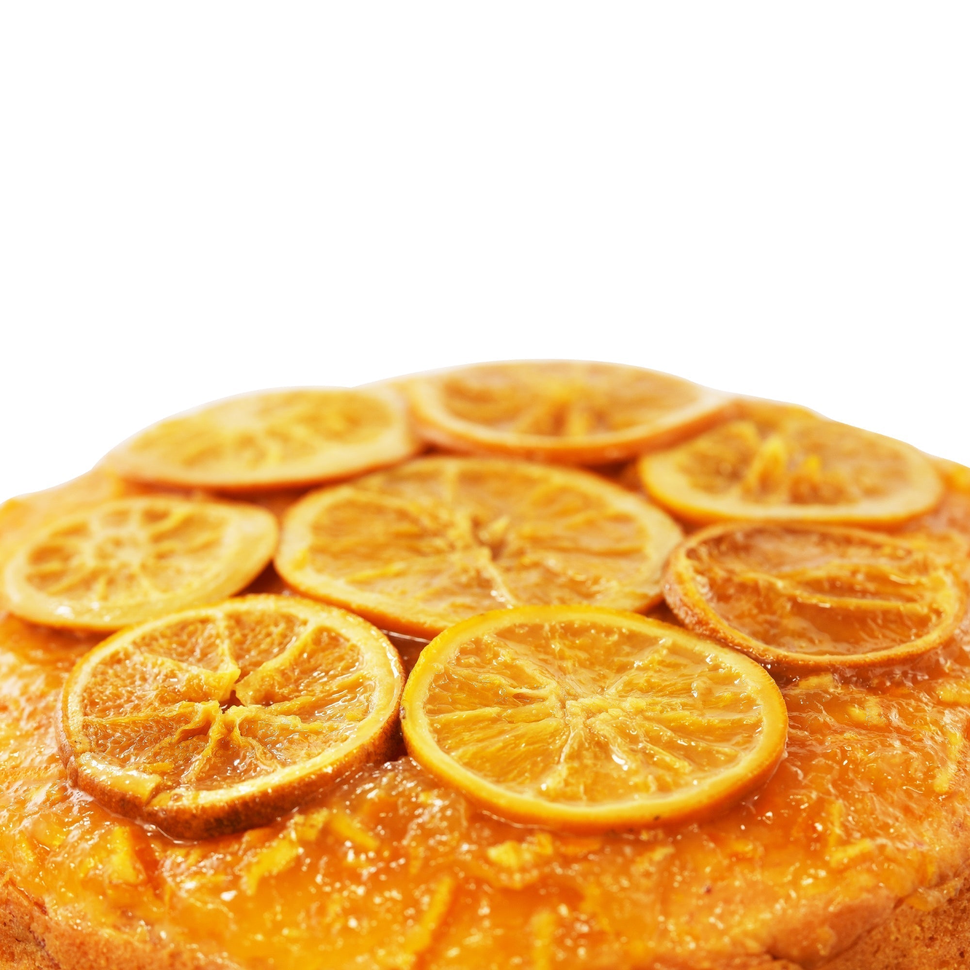 Andy Anand gluten-free orange cake close-up of golden sponge texture, made with real orange juice and zest