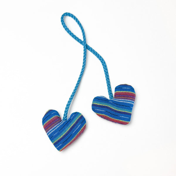 Organic Catnip Double Heart Cat Toy in a blue fabric option