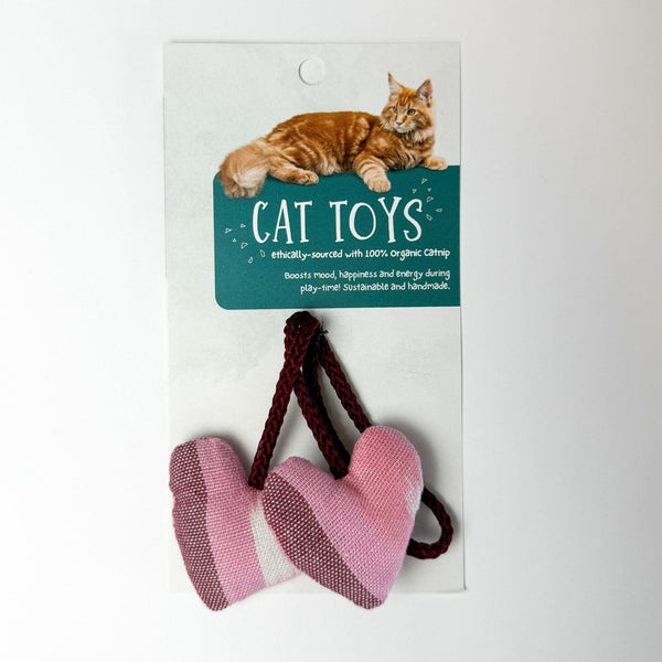 Organic Catnip Double Heart Cat Toy in a pink fabric option