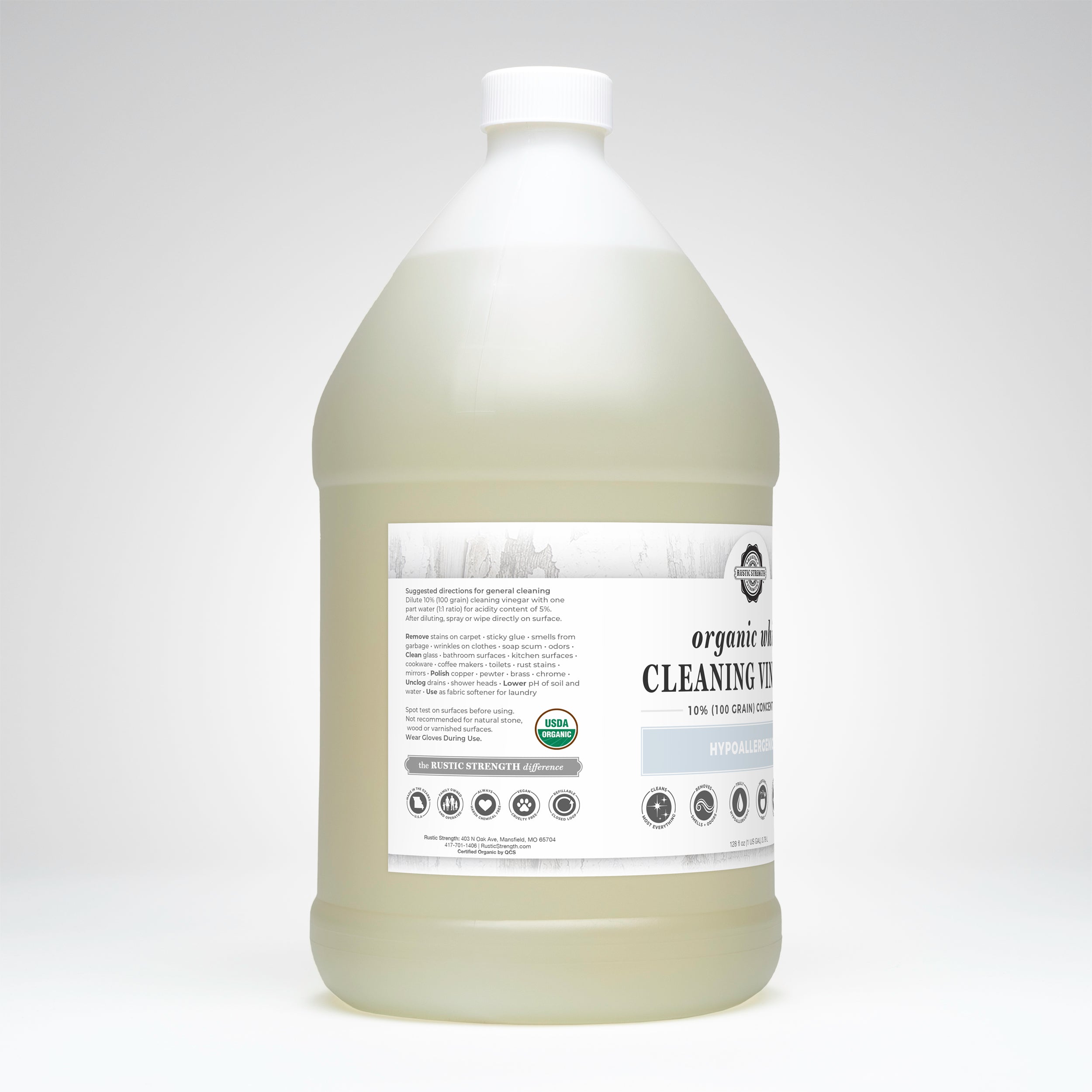 Organic White Cleaning Vinegar Concentrate (100 Grain) - Multi-Purpose & Toxin-Free