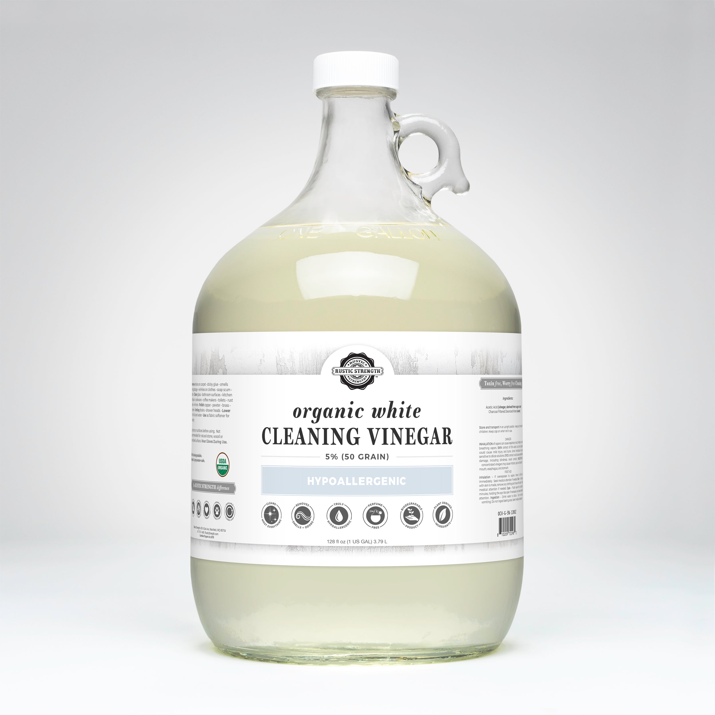 Gallon size Rustic Strength Certified Organic White Cleaning Vinegar 50 Grain