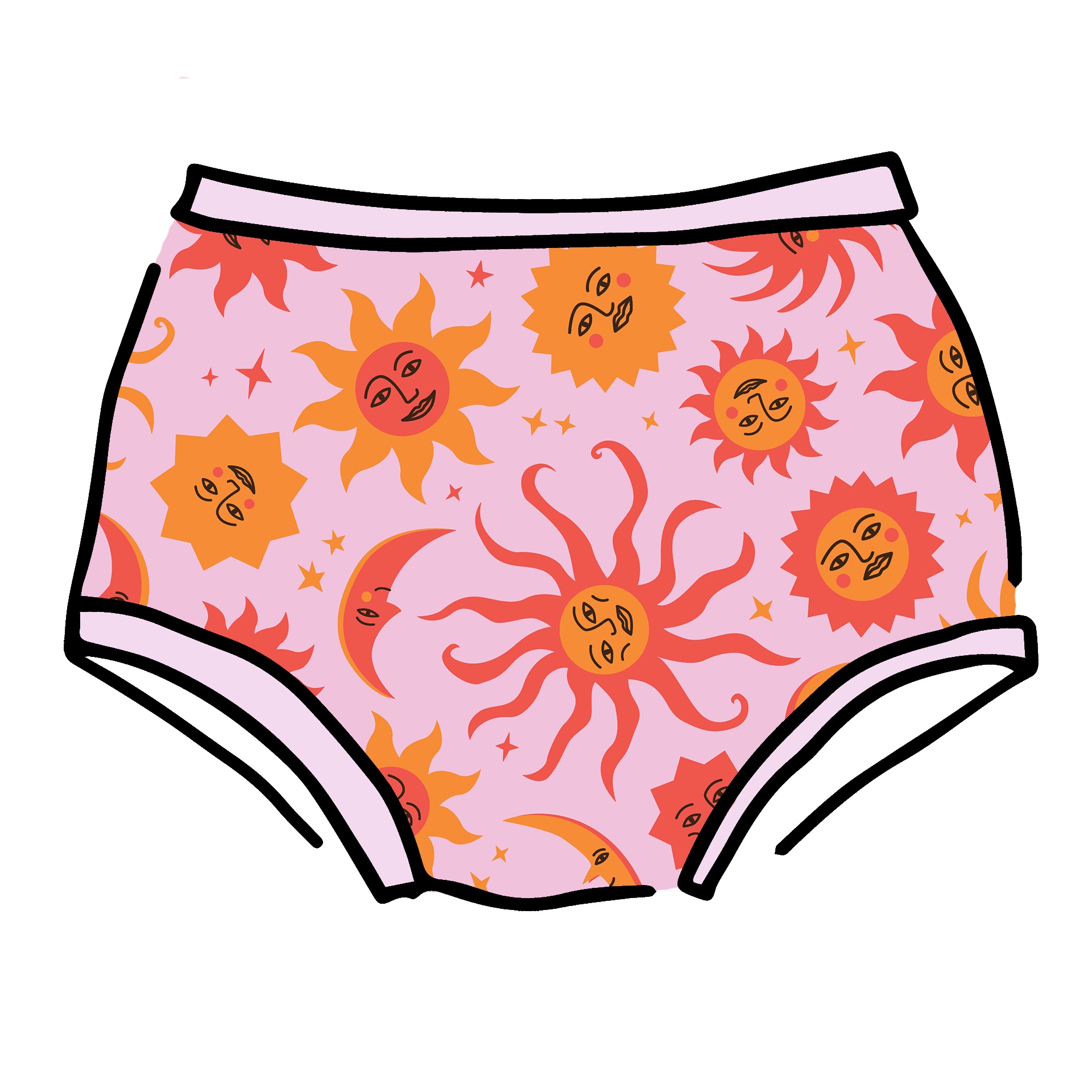 Thunderpants Luna y Sol Original women's underwear with celestial sun and moon print by Greta Menzies
