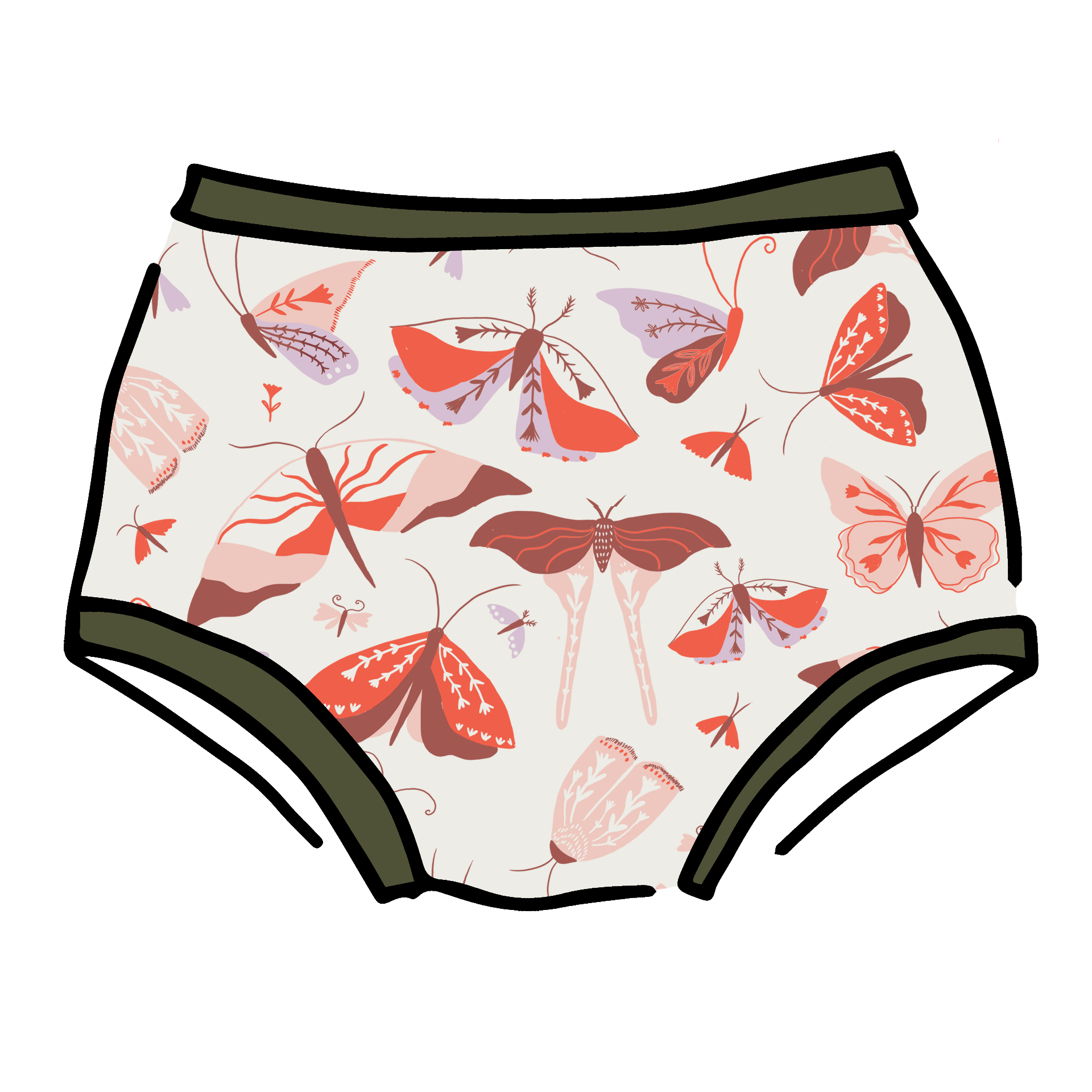 Thunderpants Original Field Study women's underwear featuring moth menagerie print by Oregon illustrator Elana Gabrielle