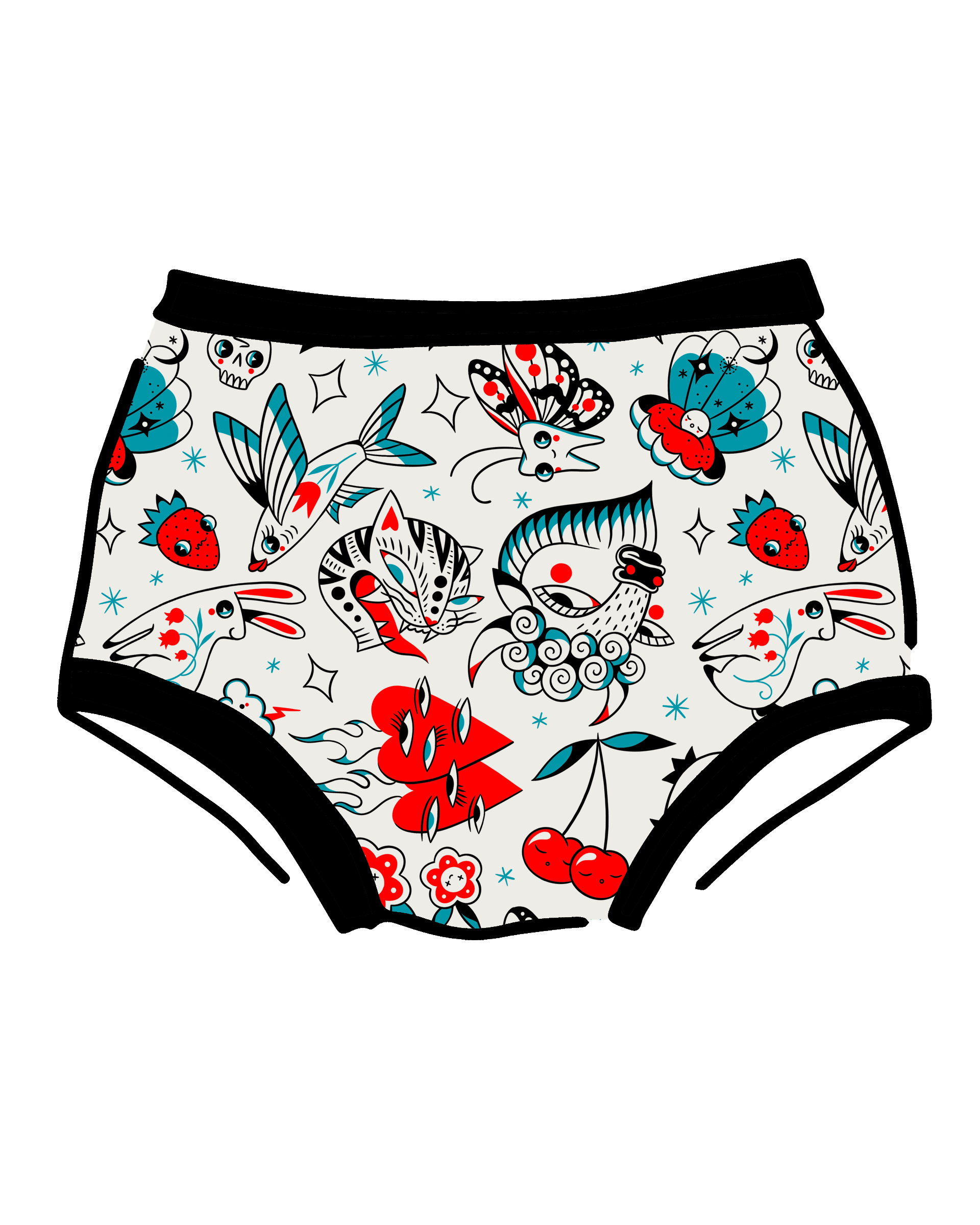 Thunderpants Inked Up Original women's underwear with tattoo-inspired print illustrated by Connie Gabbert