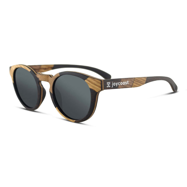 Terra 2 round wooden sunglasses by Joycoast made from African Ebony with polarized grey lenses