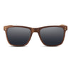 Walnut Wayfinder wooden sunglasses with polarized grey lenses, angled three-quarter view