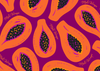 Pattern of sliced papayas with seeds on a purple background, featuring the brand 'Meli Wraps'.