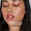 Close-up of a woman's face with makeup, featuring text and the ELLE logo.