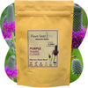 Yellow seed packet of Purple Prairie Clover with floral background