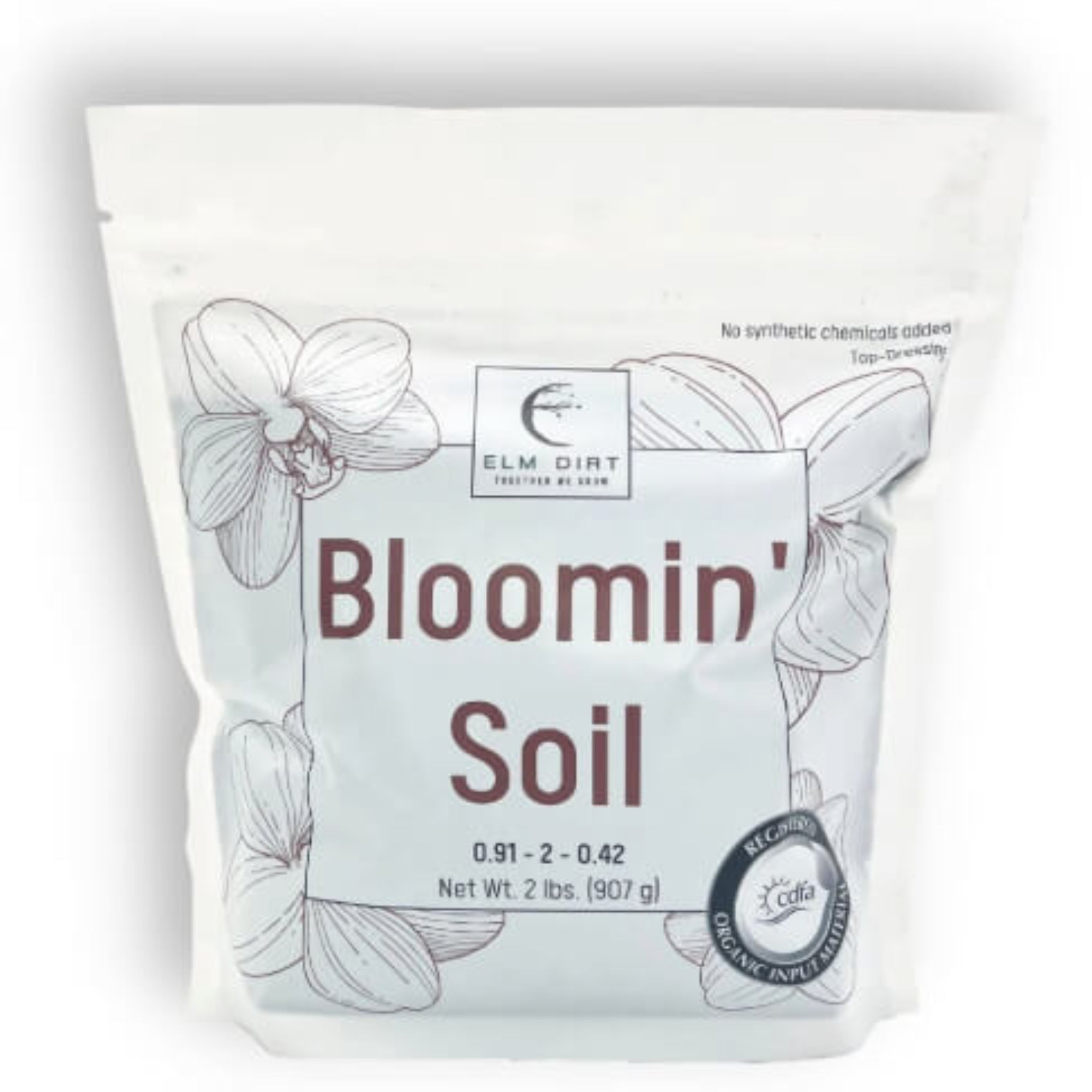 Package of 'Bloomin' Soil' with floral design and branding on a white background