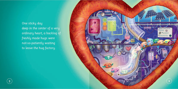 Interior activity pages from The Hug Factory Bursts with Love – reflective discussion prompts for kids and parents