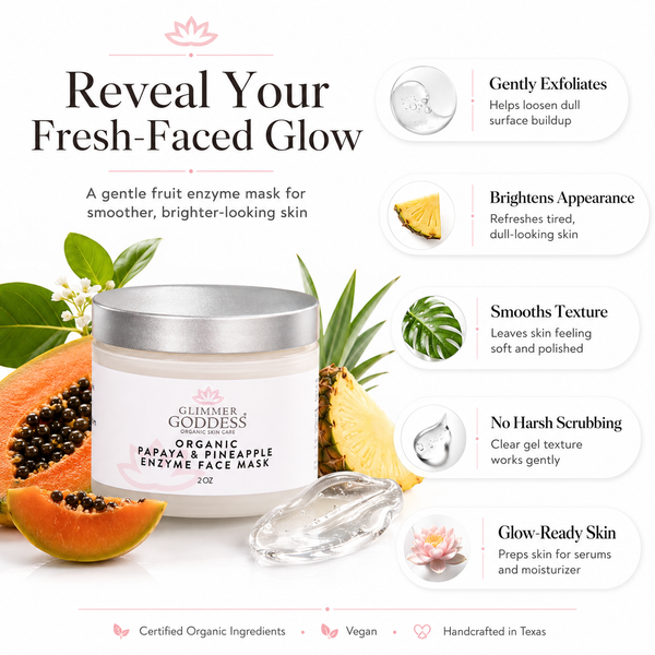 Glimmer Goddess organic enzyme face mask – vegan, certified organic, handcrafted in Texas