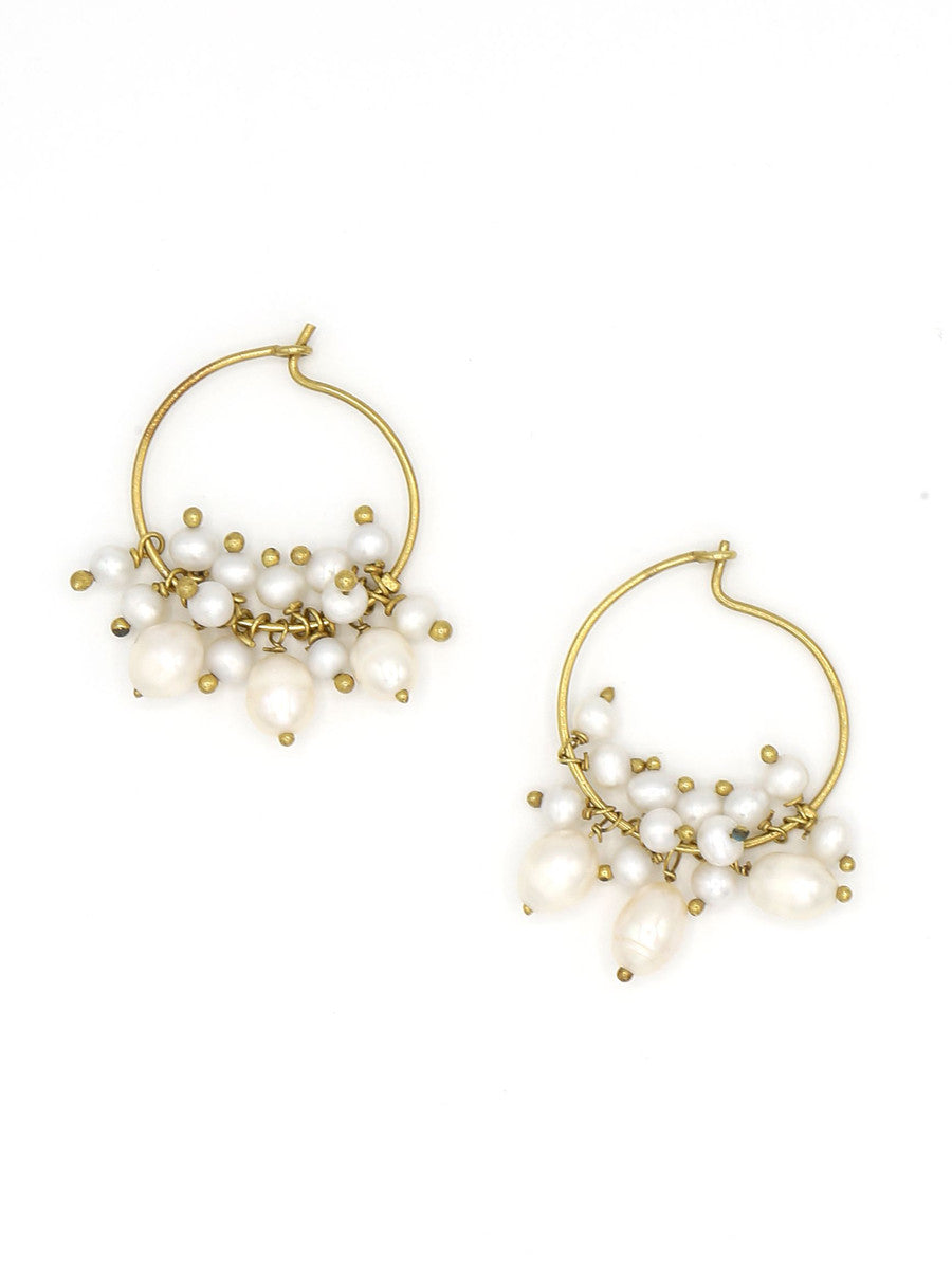 Fair Anita Pearl Party Hoops – brass hoop earrings with pearl cluster detail, nickel-free