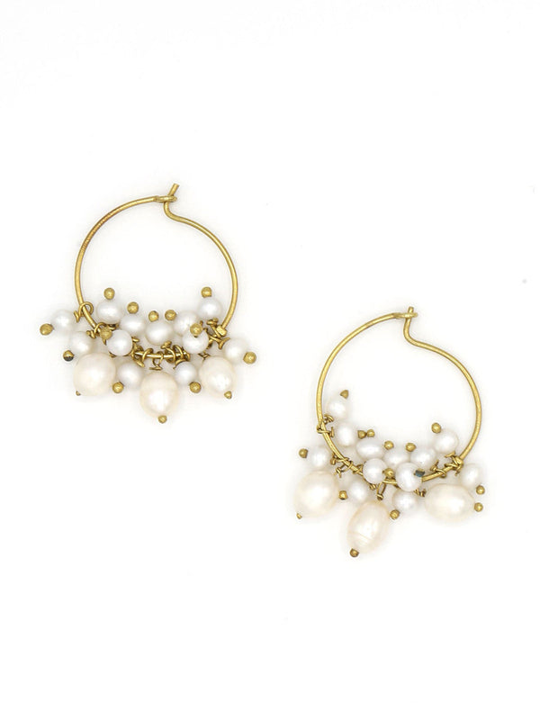 Fair Anita Pearl Party Hoops – brass hoop earrings with pearl cluster detail, nickel-free