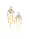 Pearlescent chandelier earrings with freshwater pearls and gold beads by Fair Anita