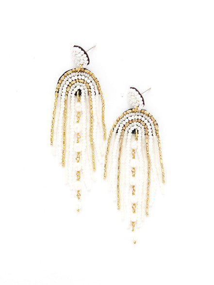 Fair Anita pearlescent freshwater pearl chandelier earrings styled flat lay